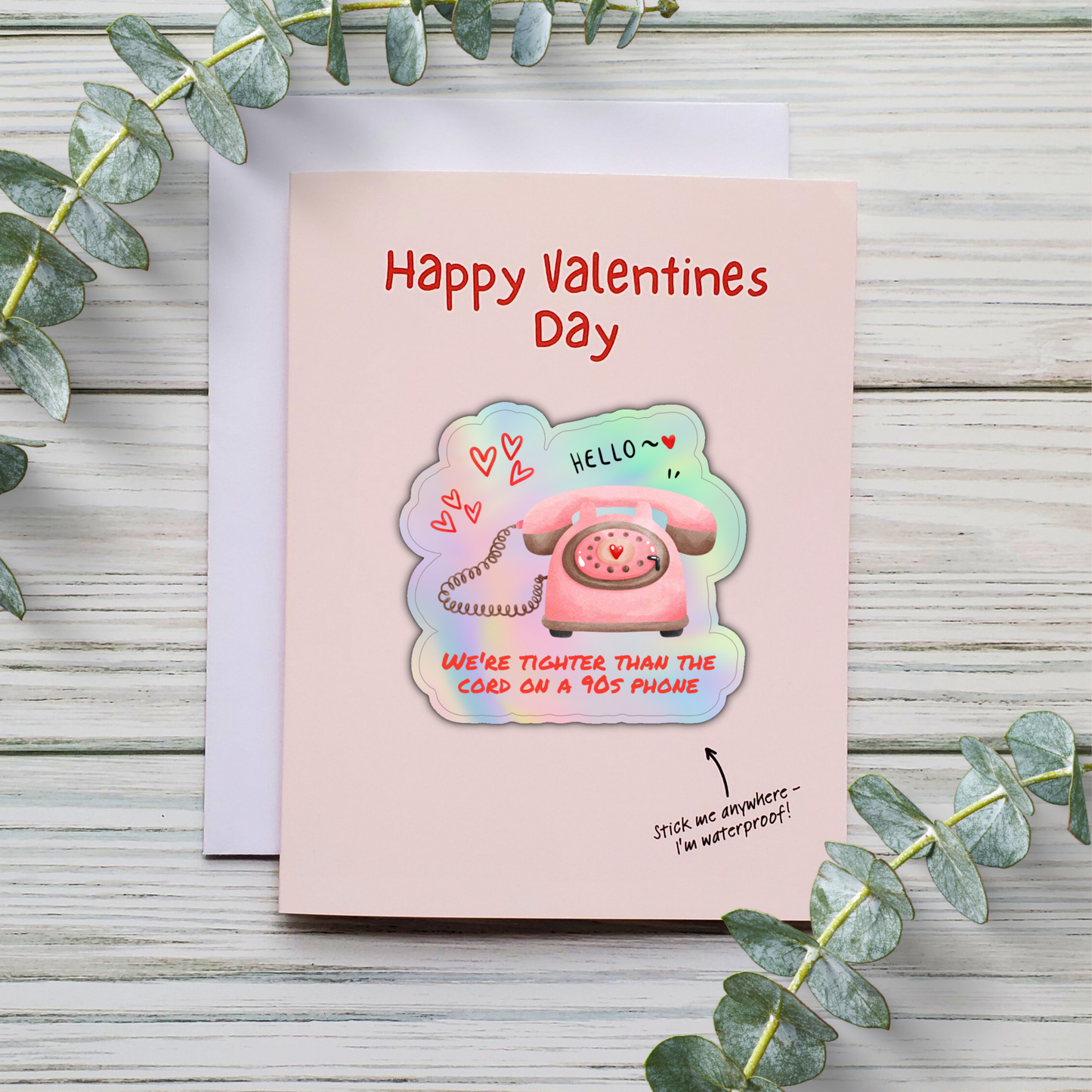 90s Phone Nostalgia Valentines Day Card with Holographic Sticker