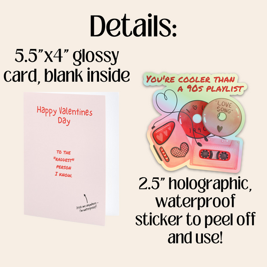 90s Playlist Nostalgia Valentines Day Card with Holographic Sticker