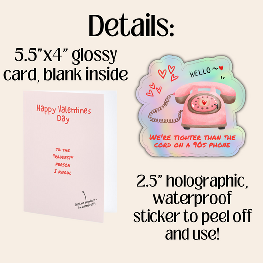 90s Phone Nostalgia Valentines Day Card with Holographic Sticker