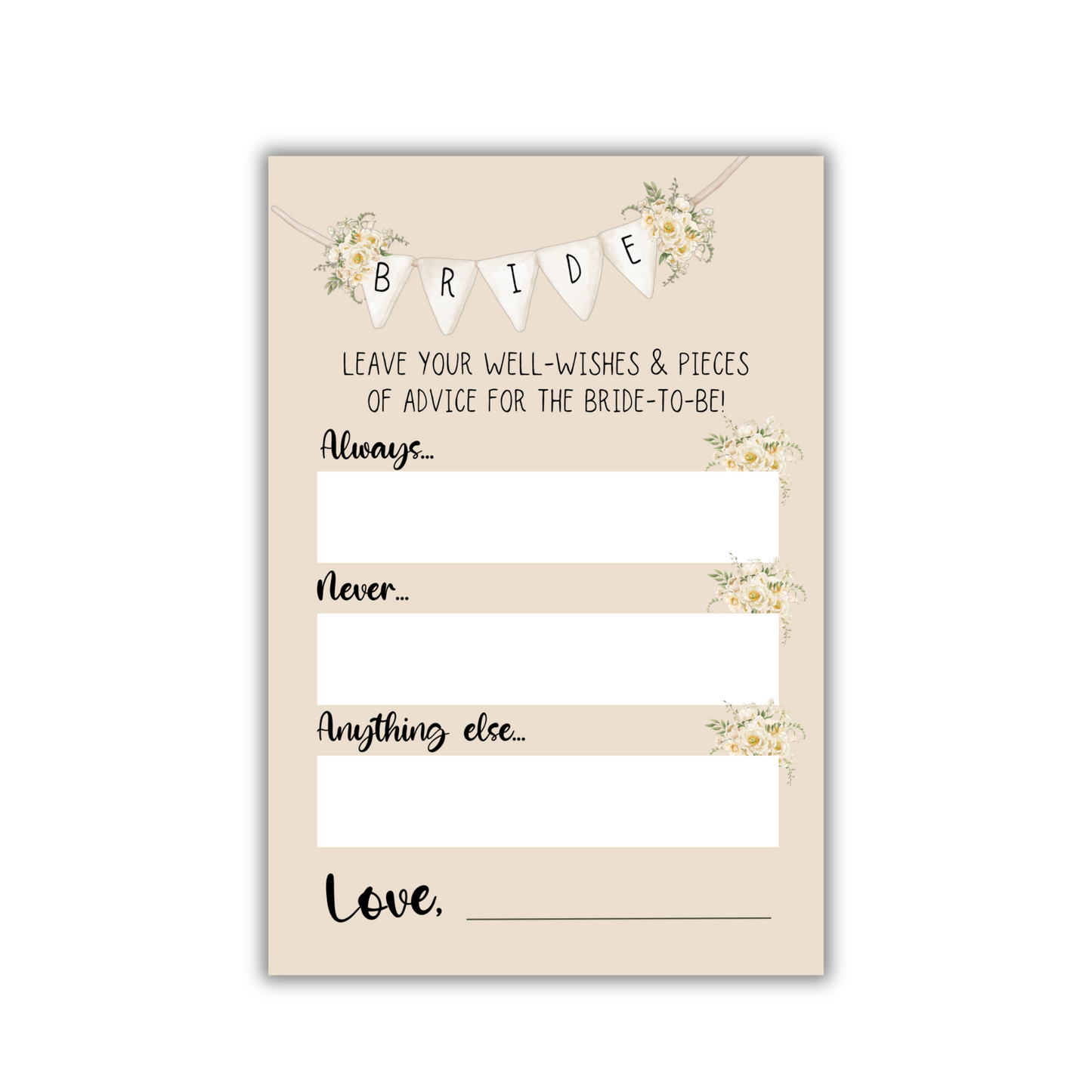 Floral Banner Bridal Shower Advice Cards - 30 cards